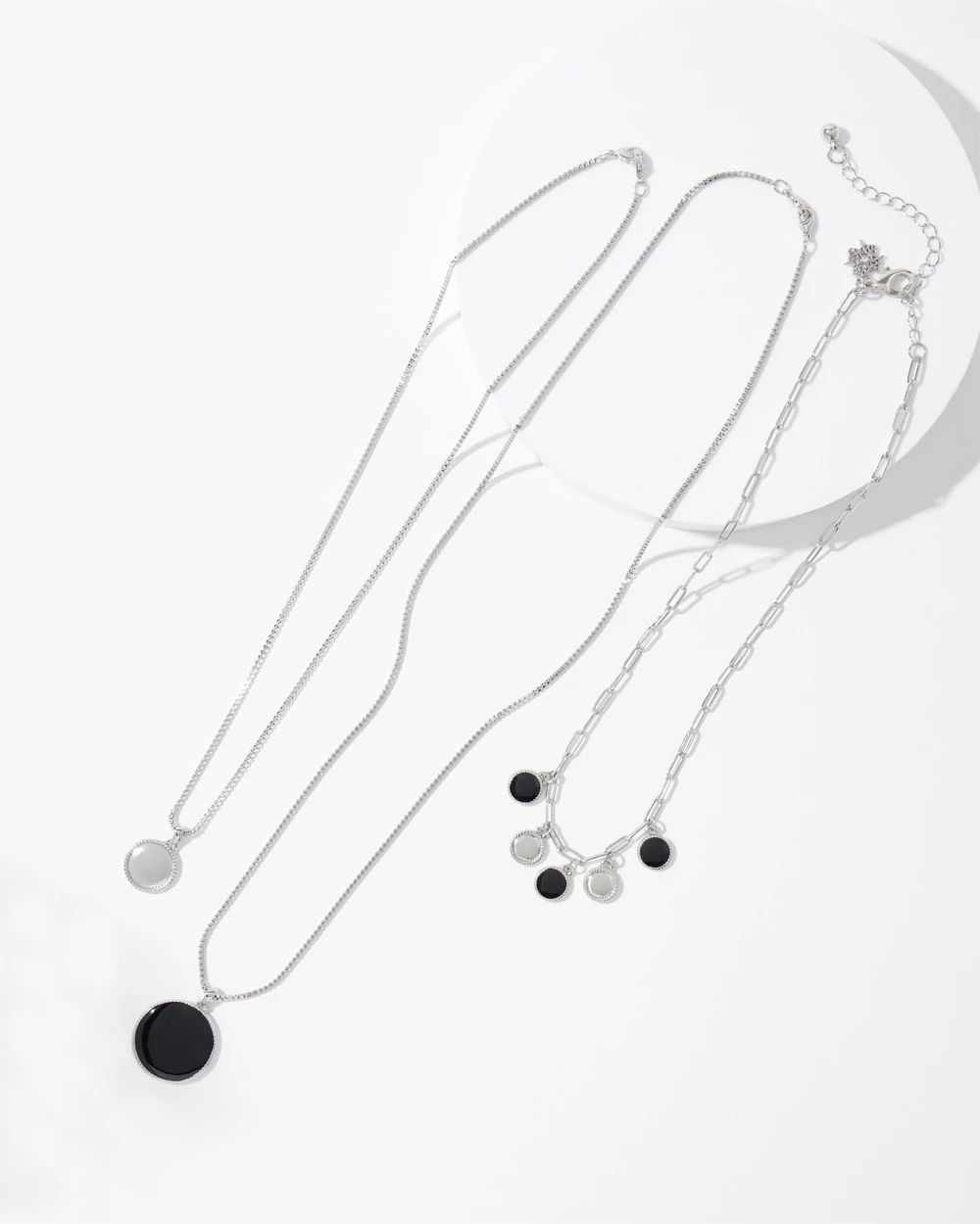 Silver + Black Disc Convertible Necklace | White House Black Market